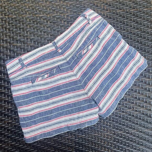 BRITISH KHAKI RED WHITE BLUE STRIPED LINEN SHORTS SIZE 2 - Picture 6 of 9